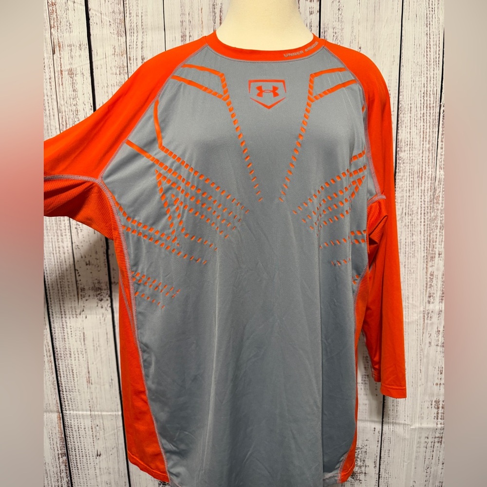 Under Armour Men's Long Sleeve Gray and Orange Tee - Picture 2 of 6